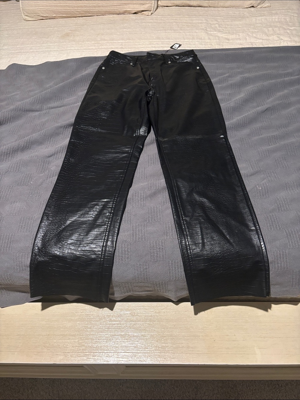 Express Black Faux Leather Straight-Leg Jeans